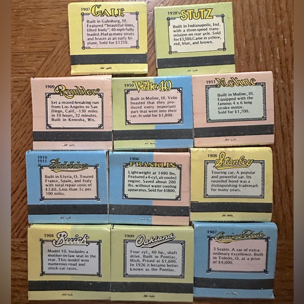 MATCHBOOKS Old Cars 11 vintage collectible match books 1977 unstruck souvenirs - Picture 2 of 3